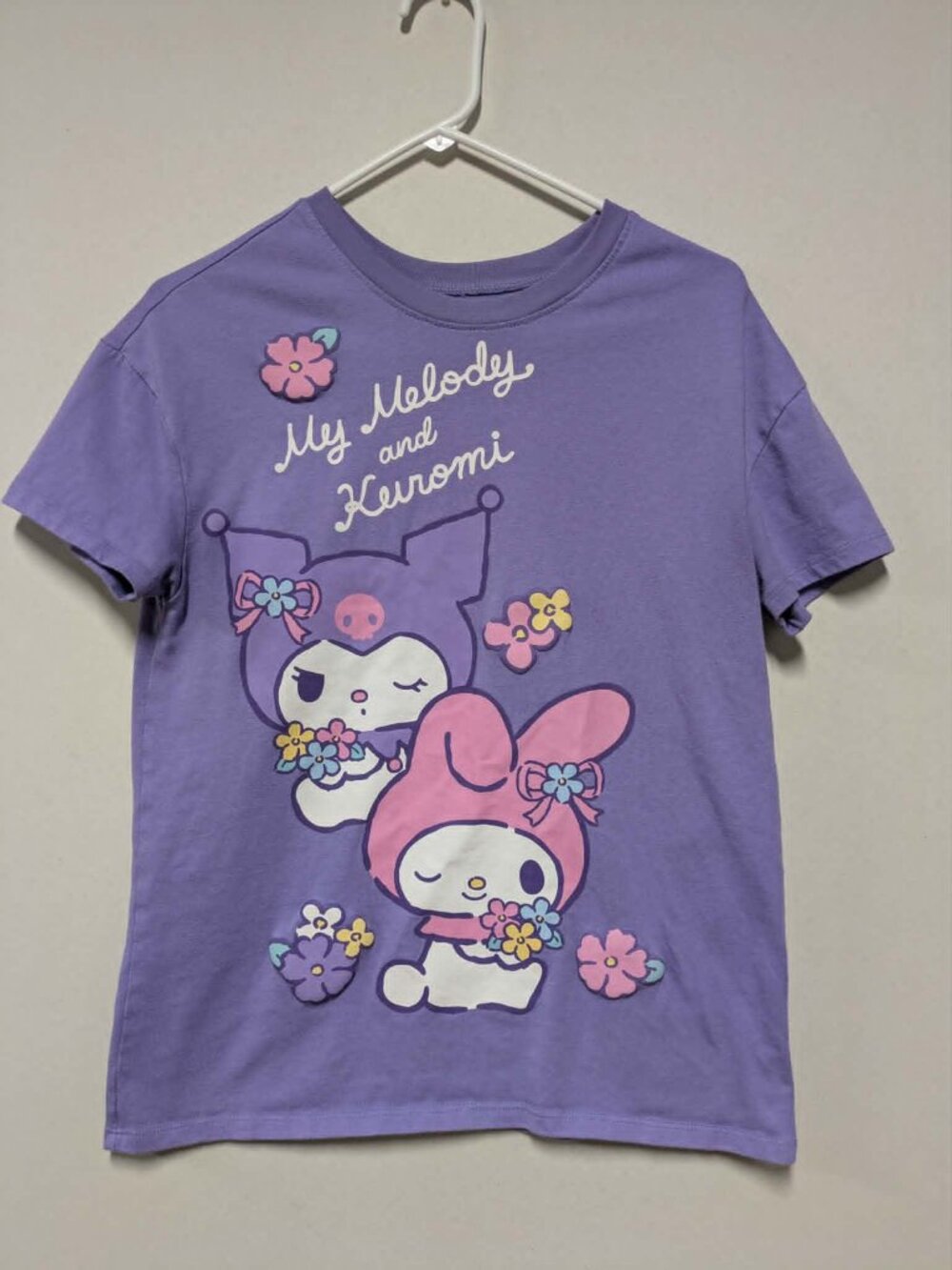 Sanrio My Melody Kuromi Lavender Flower Graphic T-Shirt Women's Medium